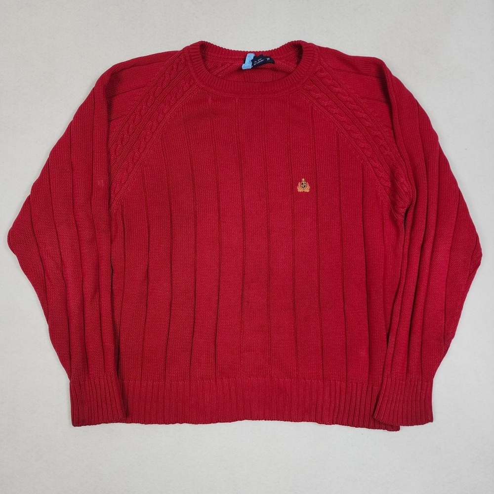 Gant Sweater Mens Large Red Cable Knit Cotton Raglan Sleeve Crew Neck Pullover